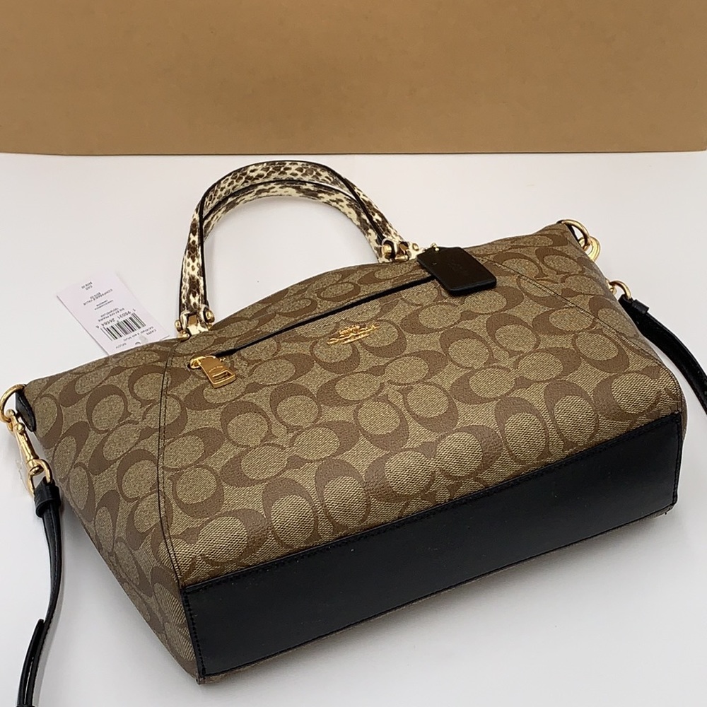 COACH Prairie Satchel / Shoulder In Colorblock Signature Canvas Khaki/Black NWT - Picture 7 of 16